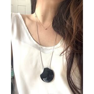 Tiffany Co. Platinum Elsa Peretti 40m LG Black Jade Touchstone Pendant Necklace